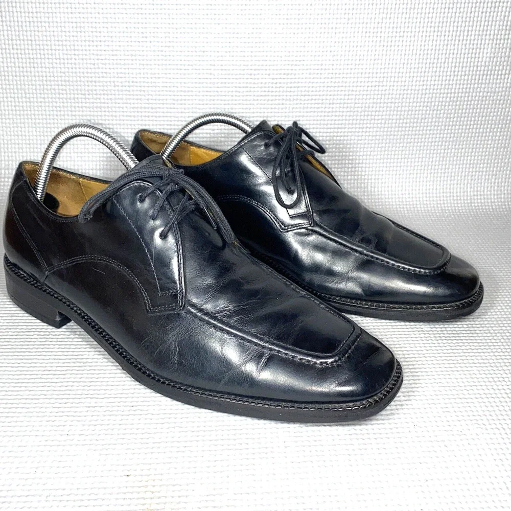 Cole Haan Oxford Black Leather Square Toe Stitched Lace Up Dress Men's 10 1/2 M